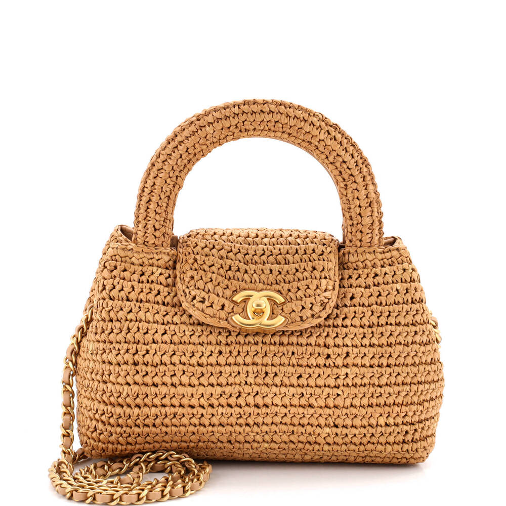Chanel Mini Kelly Top Handle Shopping Bag Braided Raffia